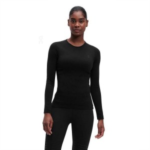 Camiseta On Cloud Merino Long-T Mujer Negras | EC_ON9087